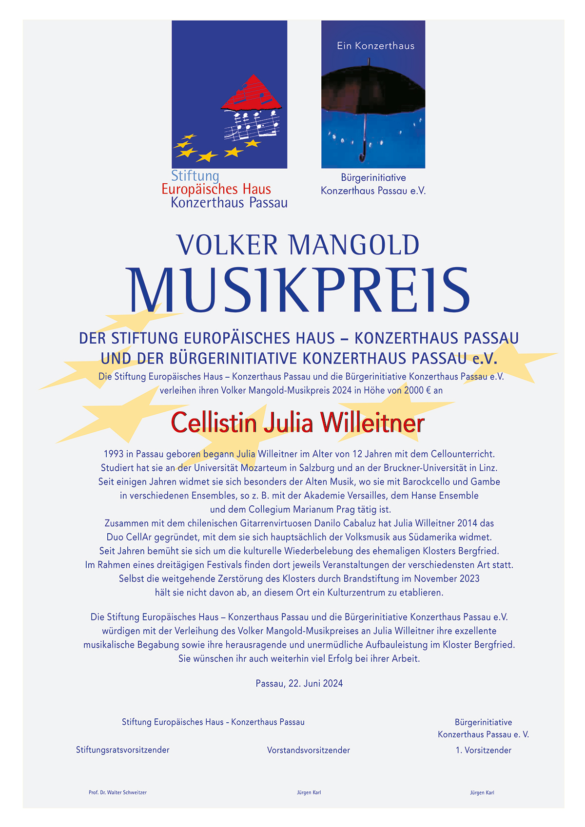KonzHaPa Musikpreis 2024 Urkunde