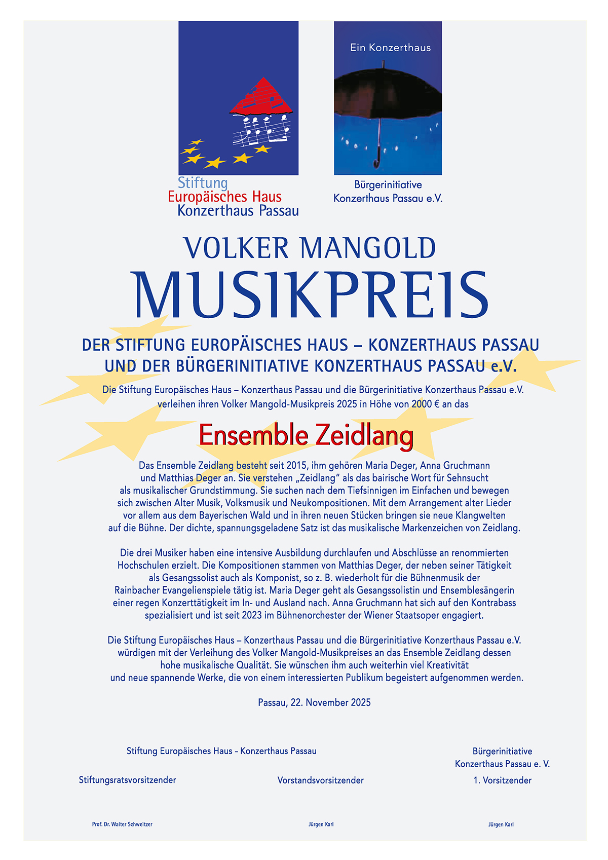 KonzHaPa Musikpreis 2024 Urkunde